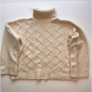 Olive + Oak Turtleneck Cozy Cable Knit Cropped Sweater Ivory Cream Size Large